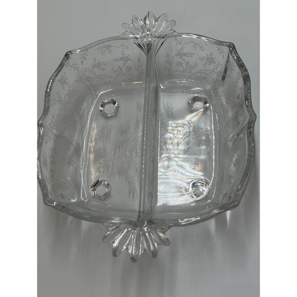 Fostoria · Chintz Etched Glass · Divided Dish · Rose Floral Pattern · Clear - Picture 10 of 10